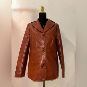 Elegant Brown Faux Leather Women's Coat